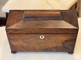 19th Century Rosewood Tea Caddy With Cut Glass Tumbler ...