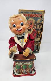 Vintage Rosko Smoking Bartender Tin Toy Battery Powered With ...