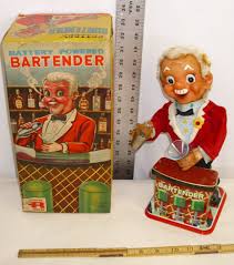 BARTENDER TIN BATTERY TOY BY ROSKO OF JAPAN 1960 BOXED WORKS ...