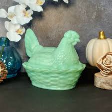 Jadeite Depression Style Glass Nesting Chicken Hen on Nest ...