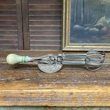 Vintage Green Wood Handle Androck Rotary Beater - The Junk Parlor