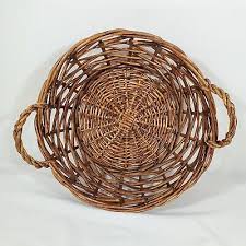Vtg Woven Wicker Rattan Serving Tray Basket Floral Farmhouse ...