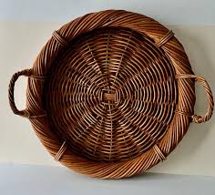 Round Pencil Reed Rattan Hand Crafted Woven Tray with ...