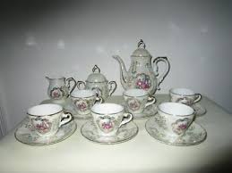 VINTAGE 17 PIECE OPALESCENT/IRIDESCENT PEARL DEMITASSE GOLDTRIM TEA SET | eBay