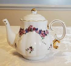 Vintage Porcelain Tea Pot White w/ Gold Trim Roses Unmarked ...