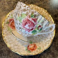 Queen Anne Bone China Gold Chintz Pink Roses Tea Cup & Saucer Antique Vintage | eBay