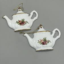 Vintage Lot of 2 ROYAL ALBERT Teapot Christmas Ornament Old ...