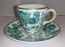 AVON GREEN by WEDGWOOD Footed CUP & SAUCER SET White with Green Floral | eBay