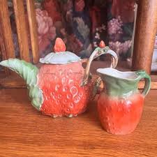 Royal Bayreuth Strawberry Figural Teapot and Milk Jug or ...