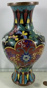 Antique Chinese or Japanese Cloisonne 9 1/4” Tall Vase Black ...