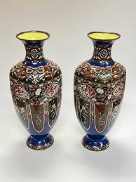 Pair Large Japanese Cloisonne Enamel Metal Vases For Sale at ...
