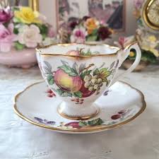 Queen Anne Fine Bone China Teacup and Saucer: Apple & Grape, Made in England - Etsy