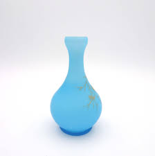 Vintage Turquoise Blue Satin Cased Art Glass Vase With Hand ...