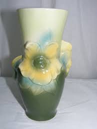 Vintage Art Pottery Royal Copley 7" Green Vase Yellow Floral Design | eBay