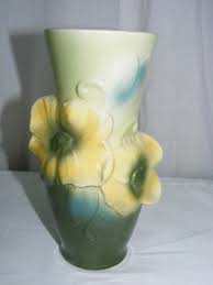 Vintage Art Pottery Royal Copley 7" Green Vase Yellow Floral Design | eBay