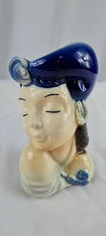 Vintage Royal Copley Beautiful Woman Bust Blue And White Planter Wall Hanging | eBay