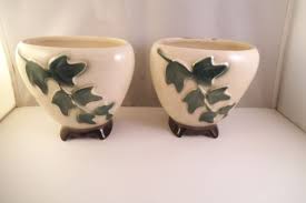 Vintage Pair of Art Pottery Ivy Grape Vine Vases Planters | eBay