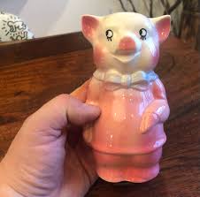 Mid Century Pink Ceramic Piggy Bank - Has Cracks - Vintage ...