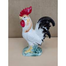 Mid 20th Century Painted Porcelain Rooster Collection - Set of 4 | Chairish