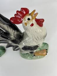 Vintage Lefton Handpainted Black & White Rooster and Hen Chickens Farmhouse | eBay