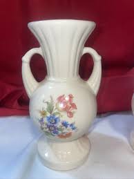 2 Vintage 1940s White Pottery Floral Decorated Small 6 ...