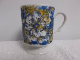 Vtg Medford Japan Blue Abstract Flower Footed Porcelain ...