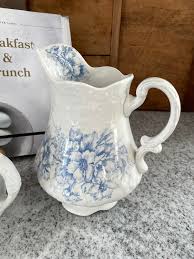 White Pitcher, Vintage White Pitcher, Blue and White, Blue and White Pitcher, Farmhouse Pitcher, Vintage Pitcher, Kitchen Decor - Etsy