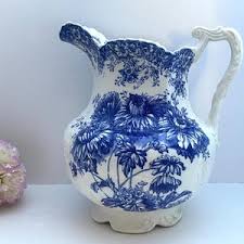 Reserved ** Large Antique, Blue and White, Floral, Jug / Pitcher / Jug Vase - Etsy