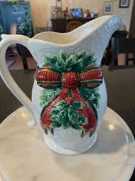 Home Trends Christmas "Red Bows" White Ceramic Pitcher w ...
