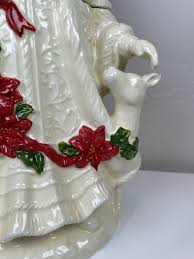 Santa Giftcraft Poinsettia Glazed Ceramic White Red Cookie ...