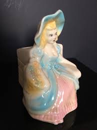 USA Stoneware Planter Lady in Pink and Blue Vintage - Etsy