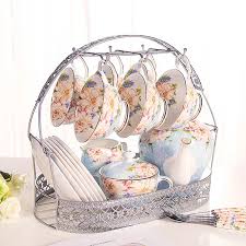 Floral Afternoon Tea Set with Rack Bone China Teapot Set ...