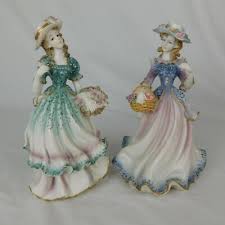 Set of 2 Figurines Young Girl Baskets Flowers Fruit Berries Hats Belle Resin | eBay