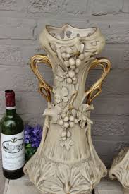 XL Pair ROYAL DUX bohemia porcelain Art nouveau 1900 vases grapes flor | FF-Antiques