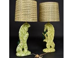 Continental Art Co. Green Fairy Chalkware Lamps With Fiberglass Shades - Etsy