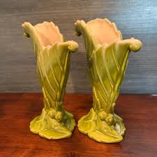 Vintage Pair of Royal Haeger R 301 Double Leaf Green Drip ...