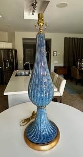 Large Barbini Murano Blue Glass Bubbles Ribbed Table Lamp at ...