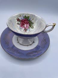 ROYAL HALSEY VERY FINE CUP & SAUCER-IRIDESCENT PURPLE w/GOLD ...