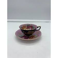Vintage Trimont Black and Pink Teacup & Saucer Hand ...