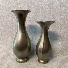 Lot Of Two Lavorazione A Man Pewter Vases Made In Italy 6" 8 ...