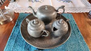 C. . | Vintage Kut Hing Swatow 4 Piece Pewter Tea Set