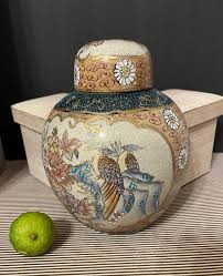 Vintage Royal Satsuma Signed Ginger Jar Lie -Brown, Gold, Blue Birds/Butterfly | eBay