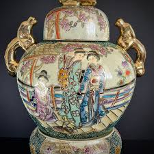 Buy Chinese Royal Satsuma Ginger Jar With Lid & Stand Porcelain Urn Ceramic Vase Censer Asian Chinoiserie Japanese Geishas Oriental Vintage 16" Online in India - Etsy