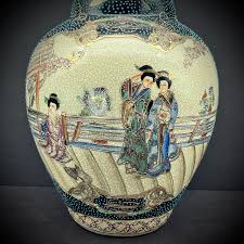 Chinese Royal Satsuma Porcelain Vase Gilded Gold Handles Japanese Geishas Ceramic Asian Chinoiserie Pottery Oriental Vintage 14.5" - Etsy