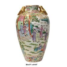 Chinese Oriental Porcelain People Scenery Golden Birds Vase ...
