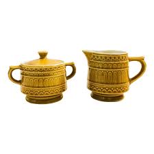 1970s Mustard Yellow Creamer and Sugar Bowl | Chairish