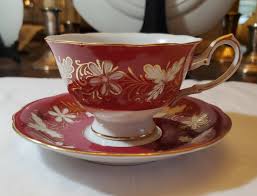 Shafford Hand Painted Bone China red, gold, and white Teacup ...