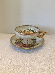 Vintage Tea Cup & Saucer Iridescent Luster w/ Fruit Design ...