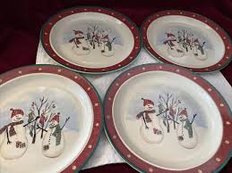 Set/4 Royal Seasons Stoneware Snowman 10” Dinner Plates; Christmas, Holiday EUC | eBay