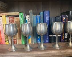 Set of 5 Vintage Metal Tulip Goblets by Royal Selangor ...